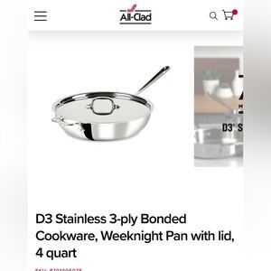 D3 All Clad Sauté Wok Weeknights Stainless Pan American Made w/ NO lid